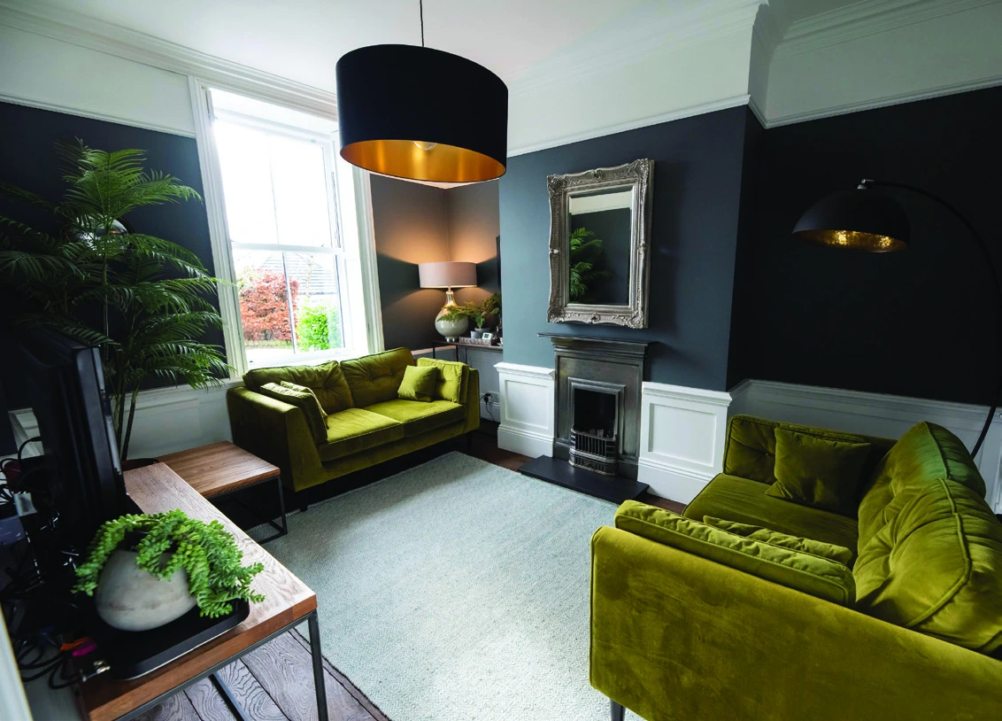 Living room with white sash windows from the Victorian Sliders brochure